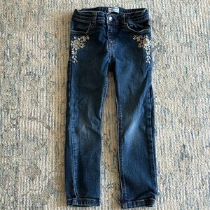 Mayoral Little Girls Skinny Fit Blue Jeans with Metallic Floral Embroidery